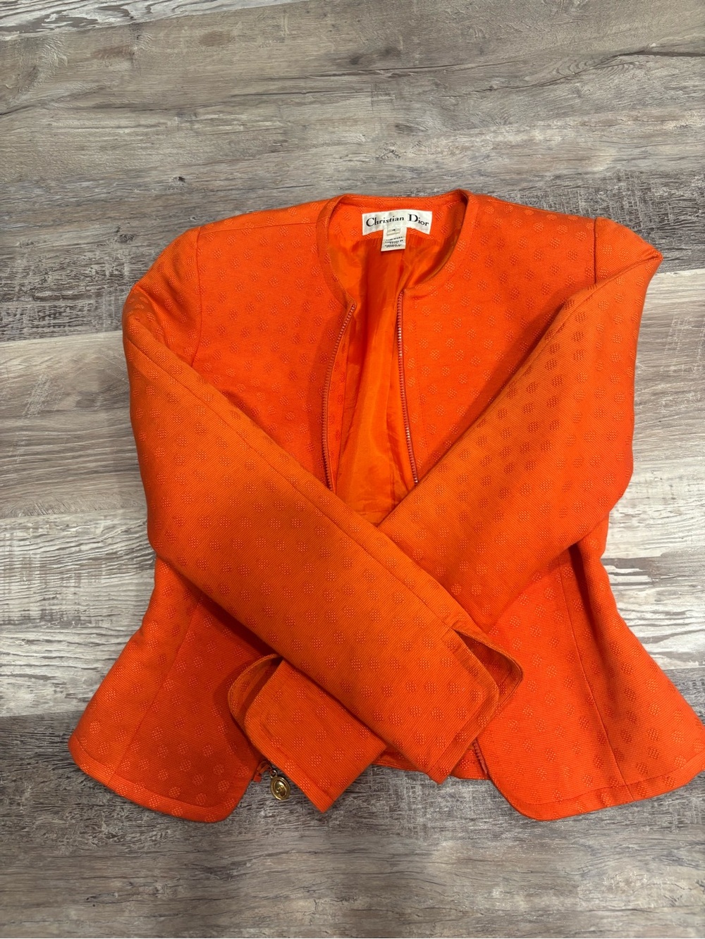 Rare Vintage Christian Dior Women's Orange Zip-Front Jacket